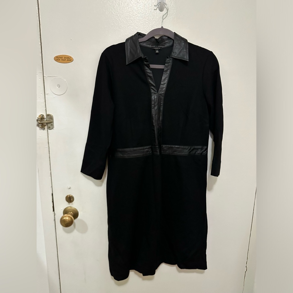 Talbots black dress with faux leather trim - size 10